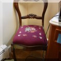 F35. Victorian balloon-back chair with needlepoint seat. 